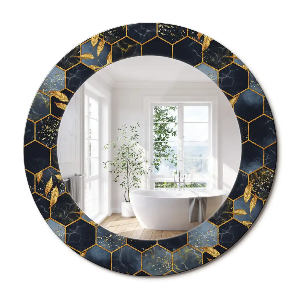 Miroir rond avec décoration marbre hexagonal