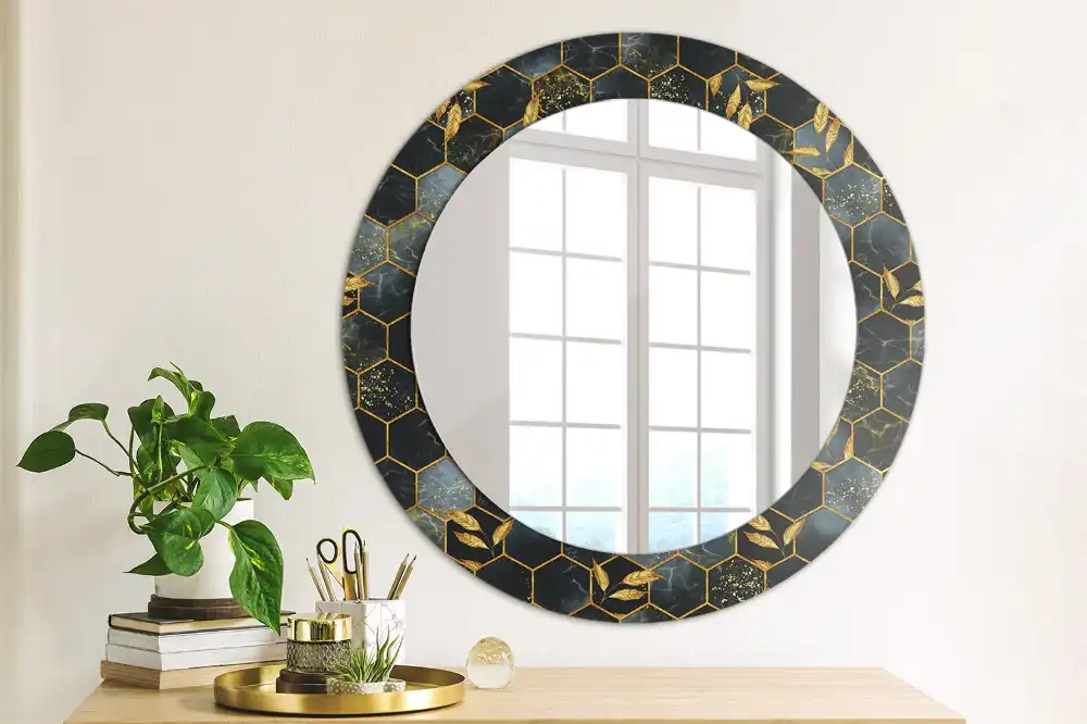 Miroir rond avec décoration marbre hexagonal