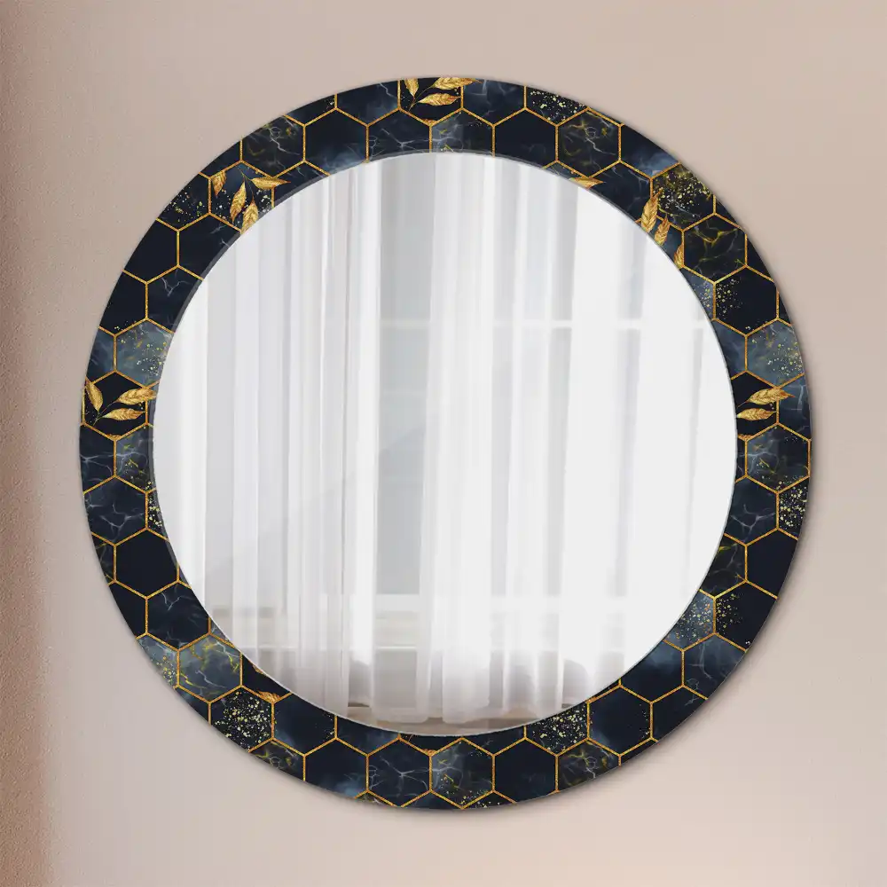 Miroir rond avec décoration marbre hexagonal
