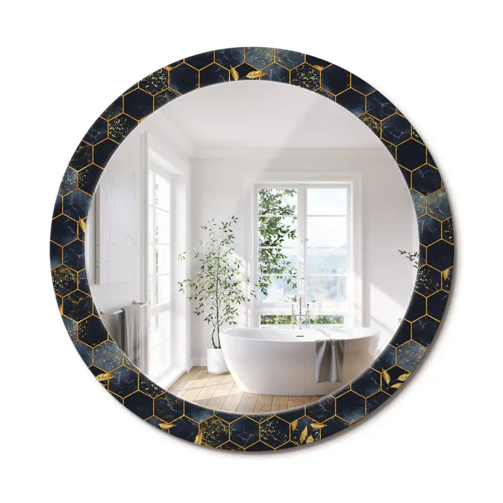 Miroir rond avec décoration marbre hexagonal