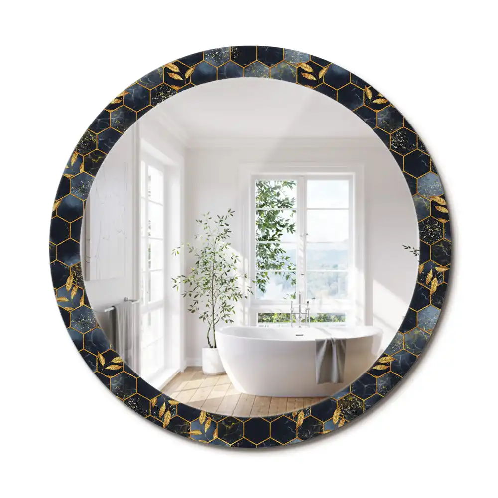 Miroir rond avec décoration marbre hexagonal