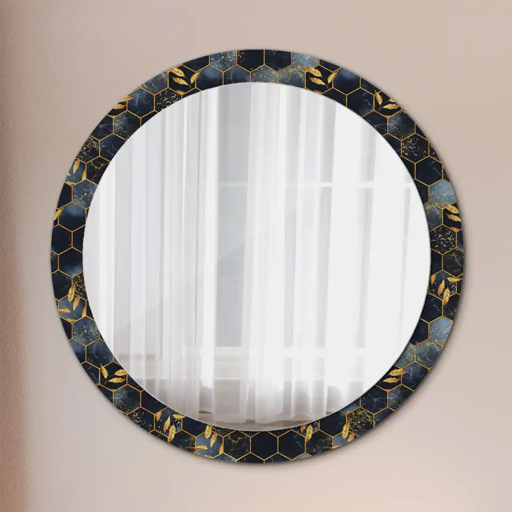 Miroir rond avec décoration marbre hexagonal