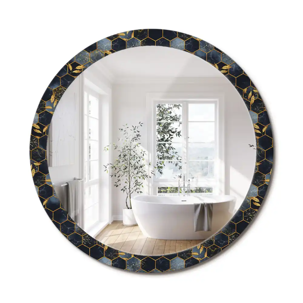 Miroir rond avec décoration marbre hexagonal