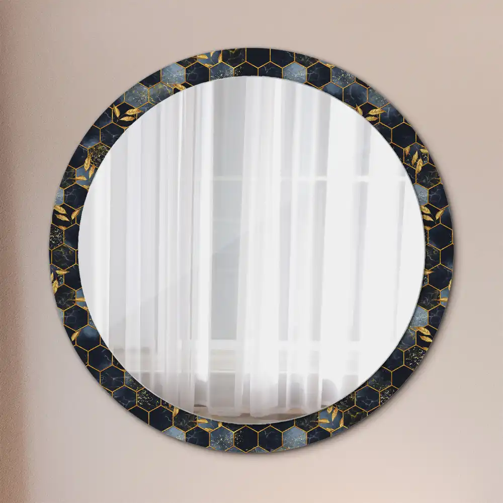 Miroir rond avec décoration marbre hexagonal