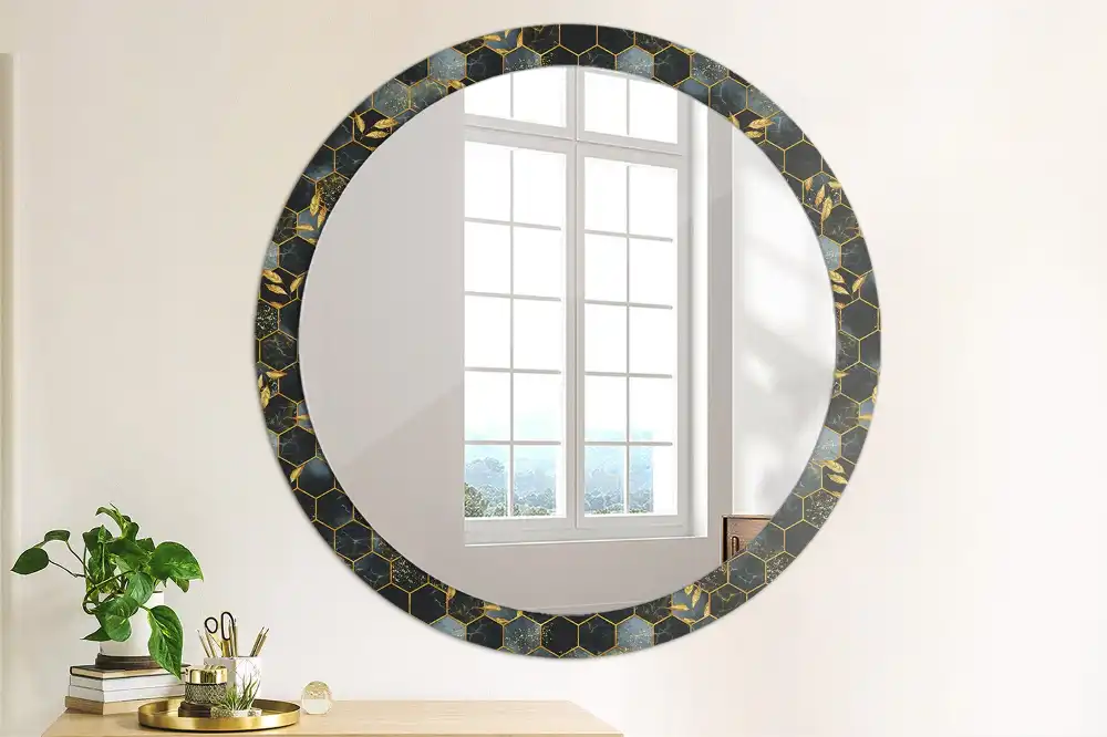 Miroir rond avec décoration marbre hexagonal