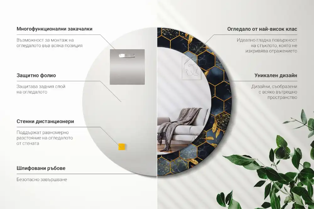 Miroir rond avec décoration marbre hexagonal