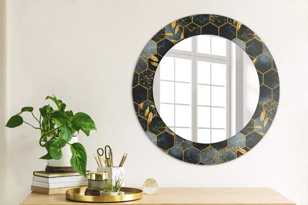 Miroir rond avec décoration marbre hexagonal