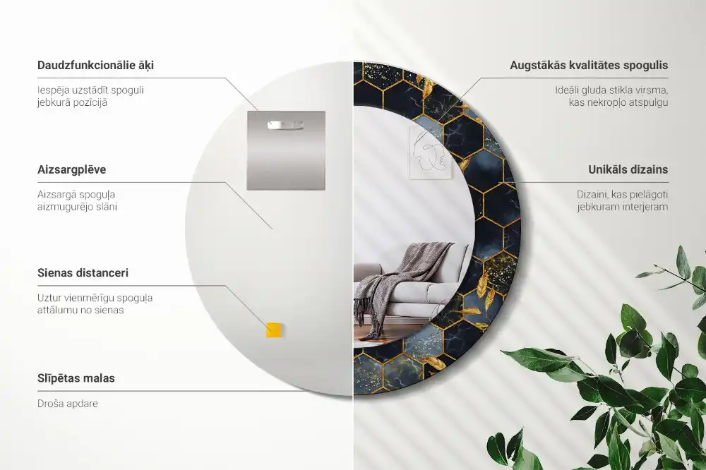 Miroir rond avec décoration marbre hexagonal