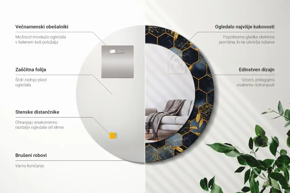 Miroir rond avec décoration marbre hexagonal