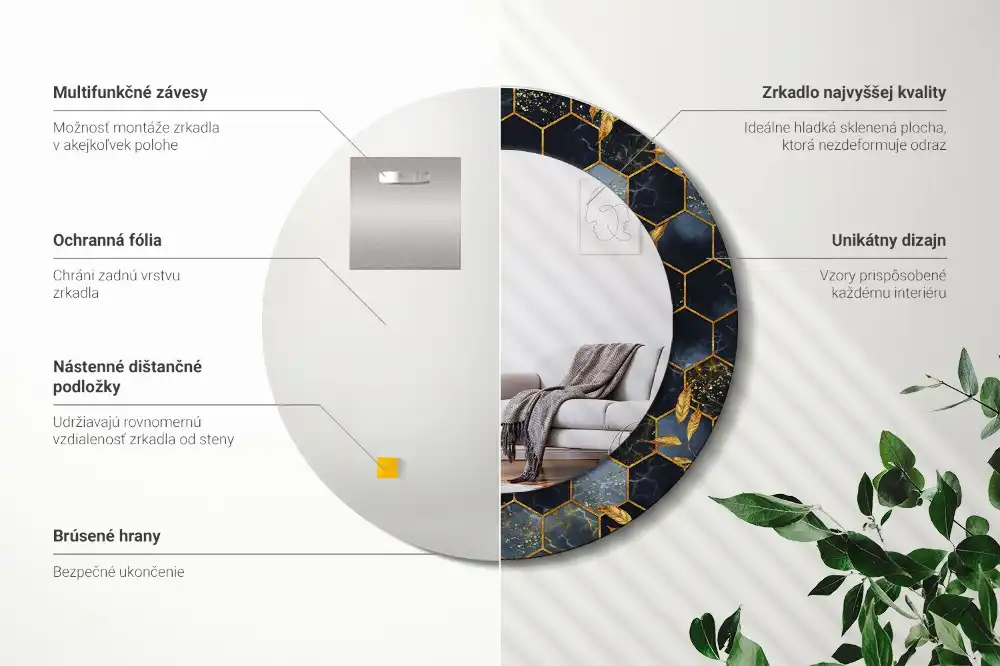 Miroir rond avec décoration marbre hexagonal