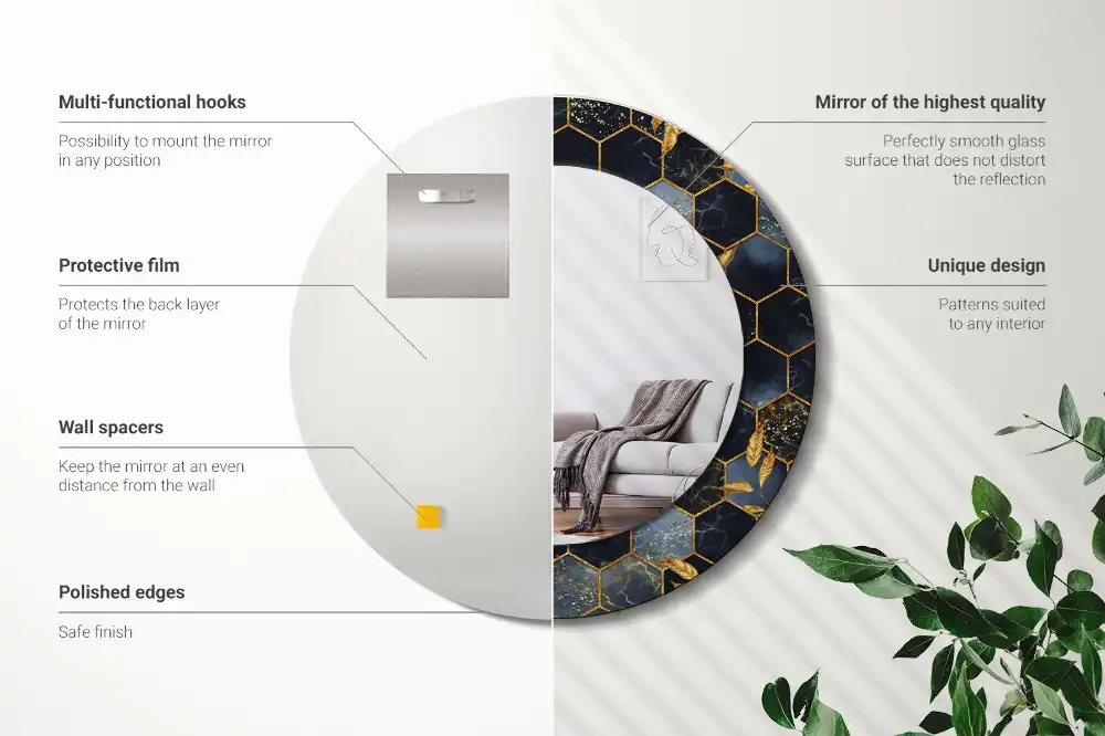 Miroir rond avec décoration marbre hexagonal