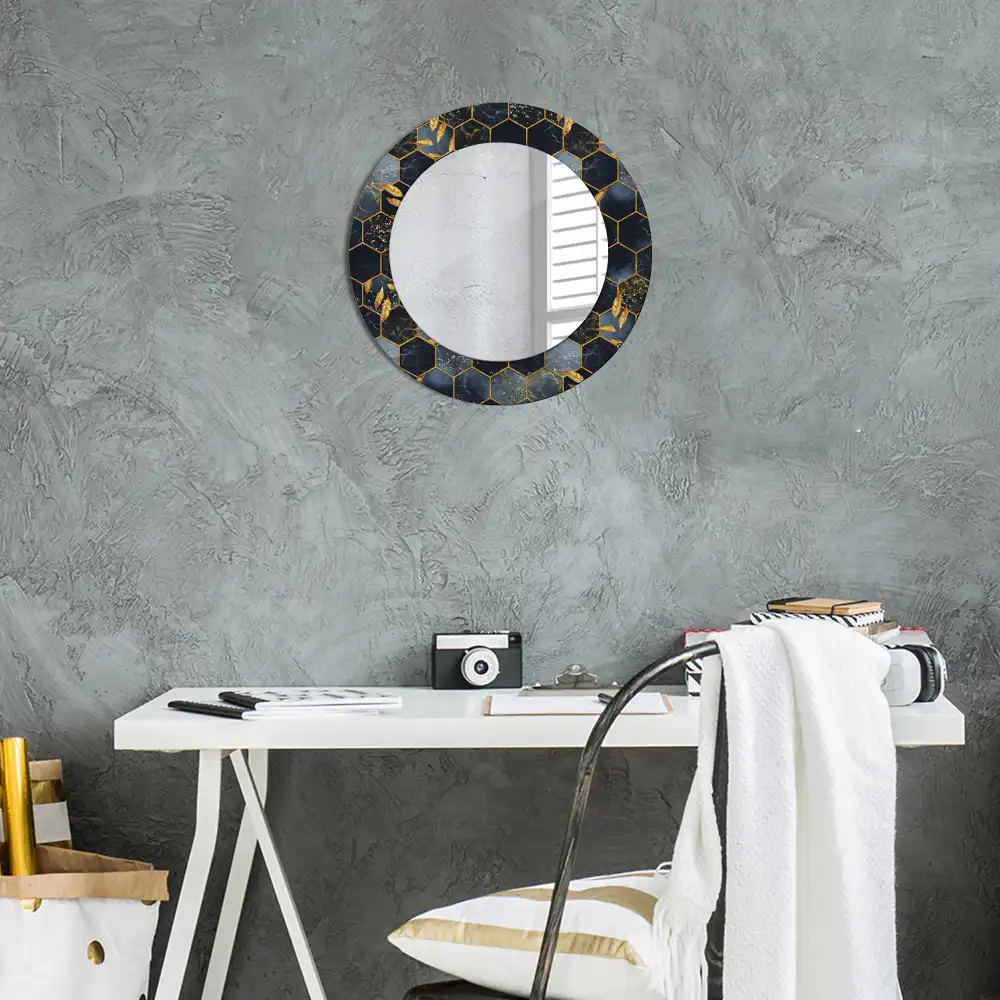 Miroir rond avec décoration marbre hexagonal