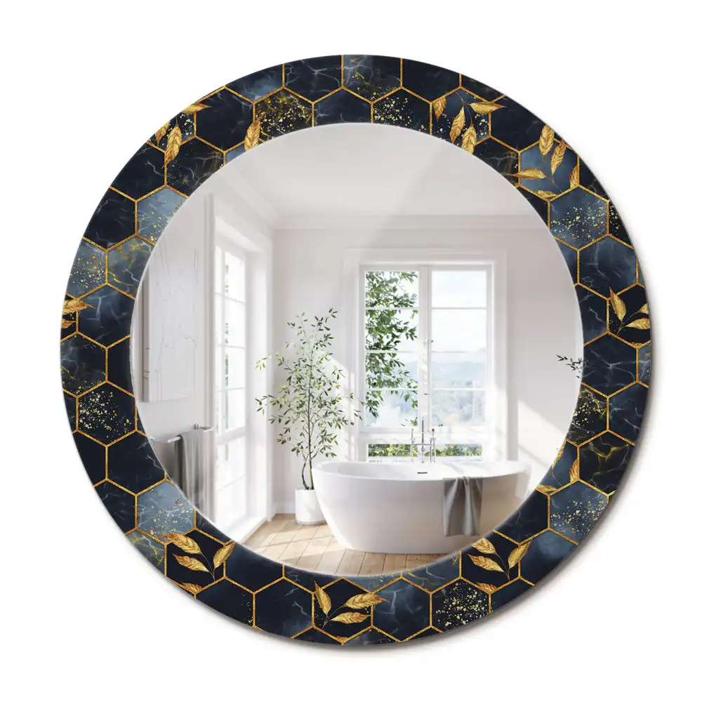 Miroir rond avec décoration marbre hexagonal