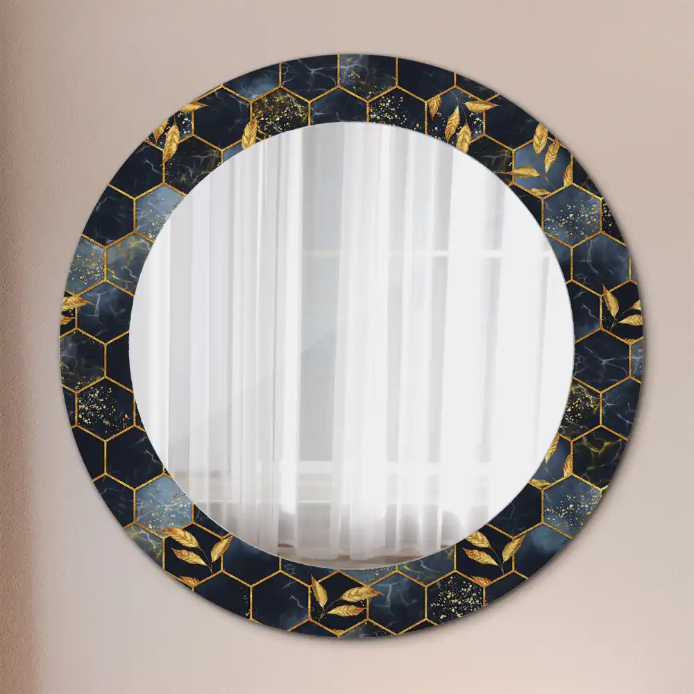 Miroir rond avec décoration marbre hexagonal