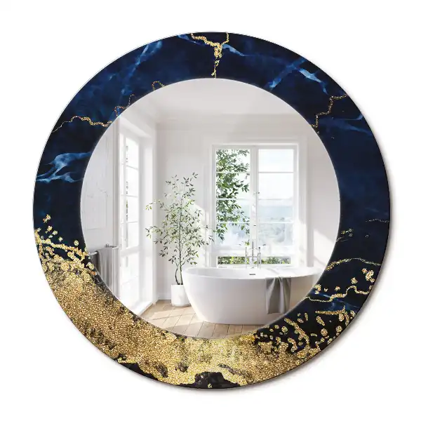 Miroir rond imprimé marbre bleu