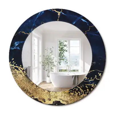Miroir rond imprimé marbre bleu