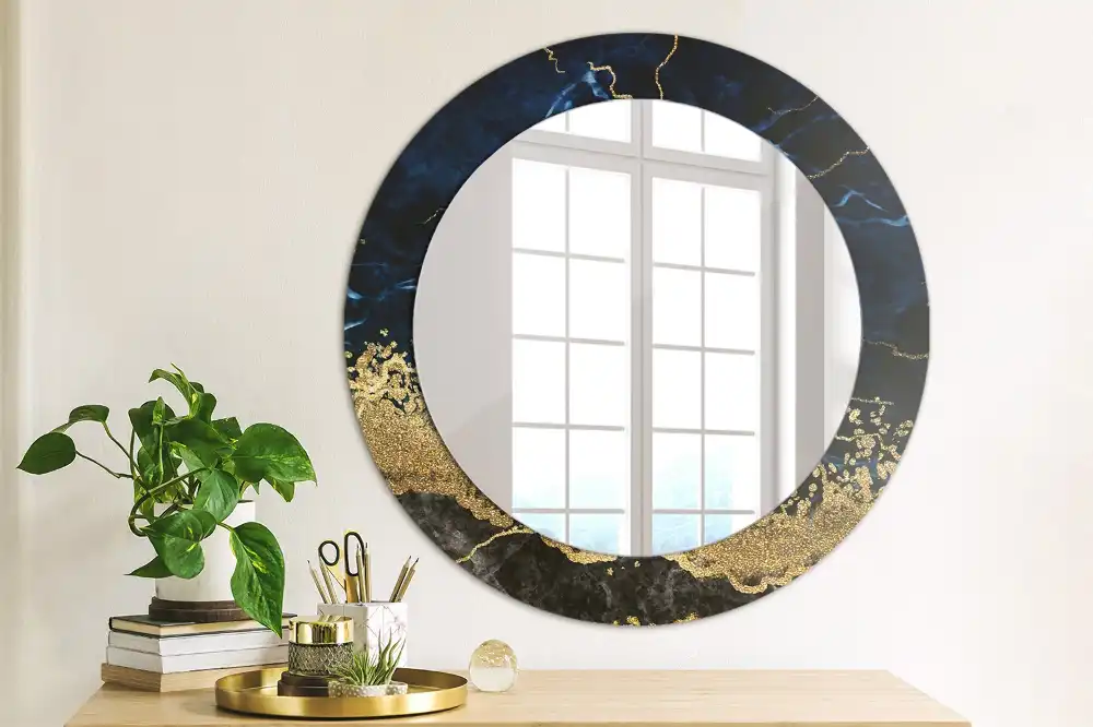 Miroir rond imprimé marbre bleu