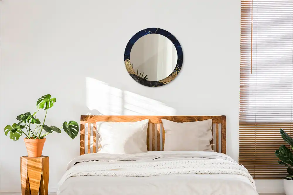 Miroir rond imprimé marbre bleu