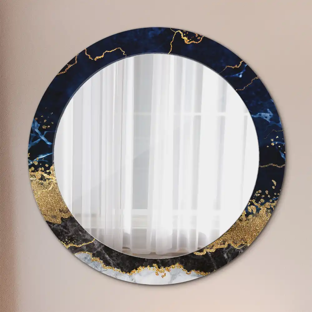 Miroir rond imprimé marbre bleu