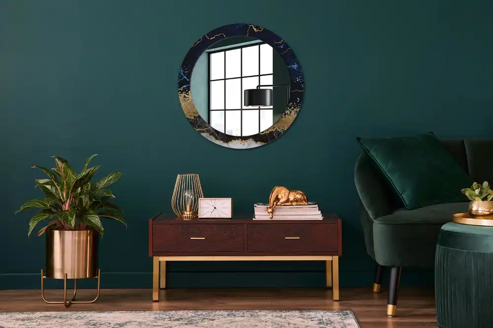 Miroir rond imprimé marbre bleu