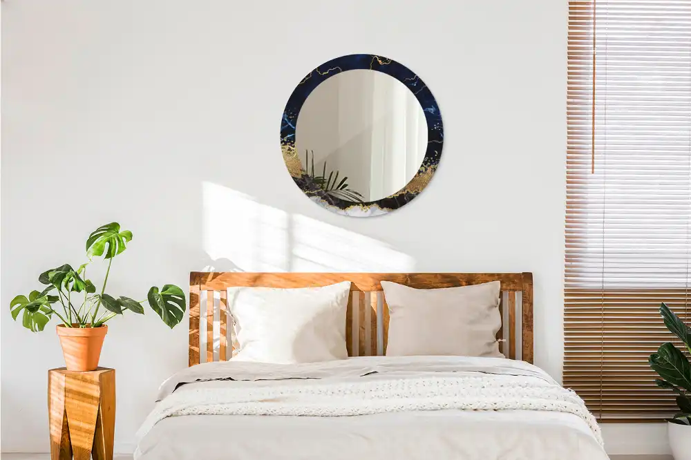Miroir rond imprimé marbre bleu