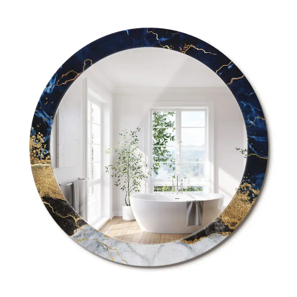 Miroir rond imprimé marbre bleu