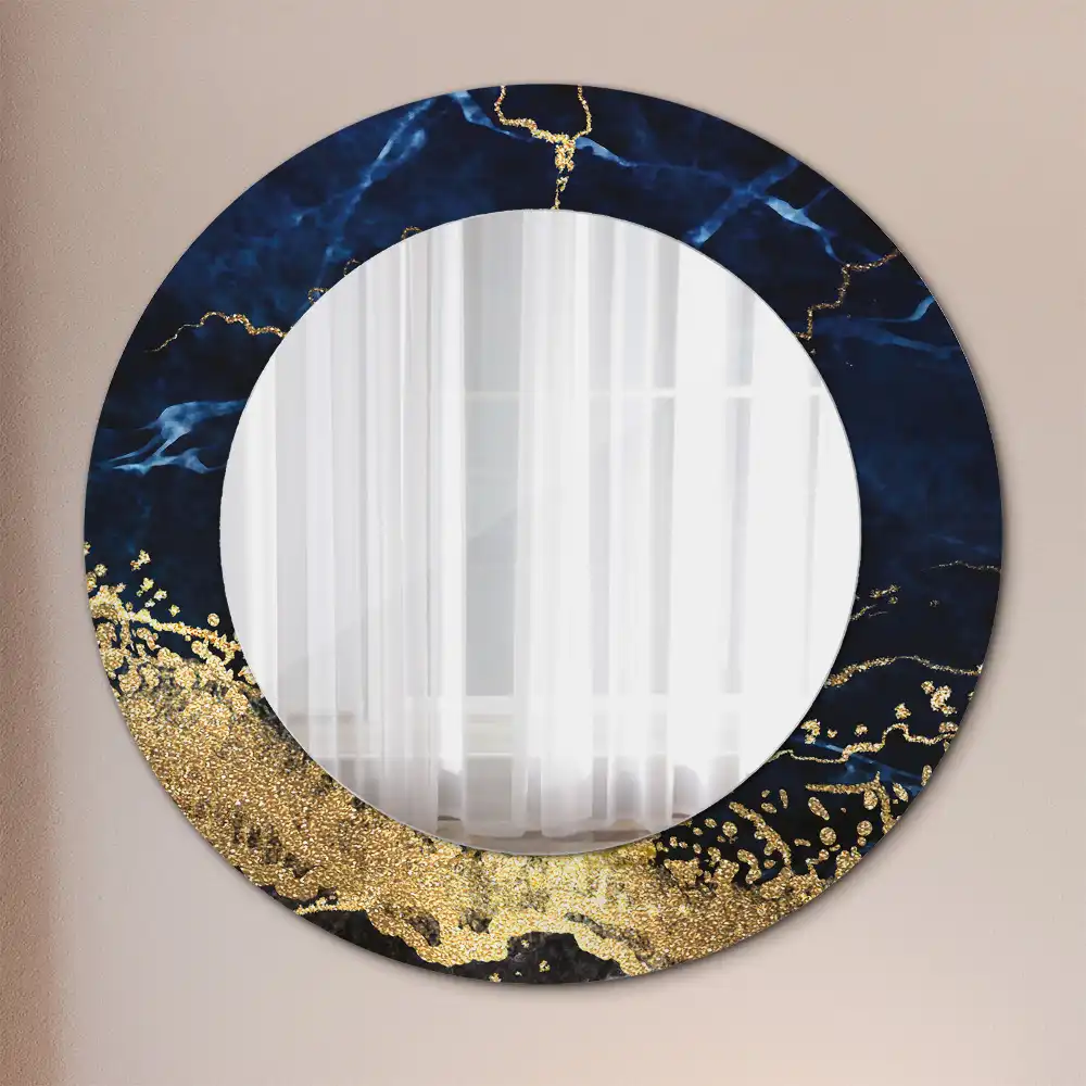 Miroir rond imprimé marbre bleu