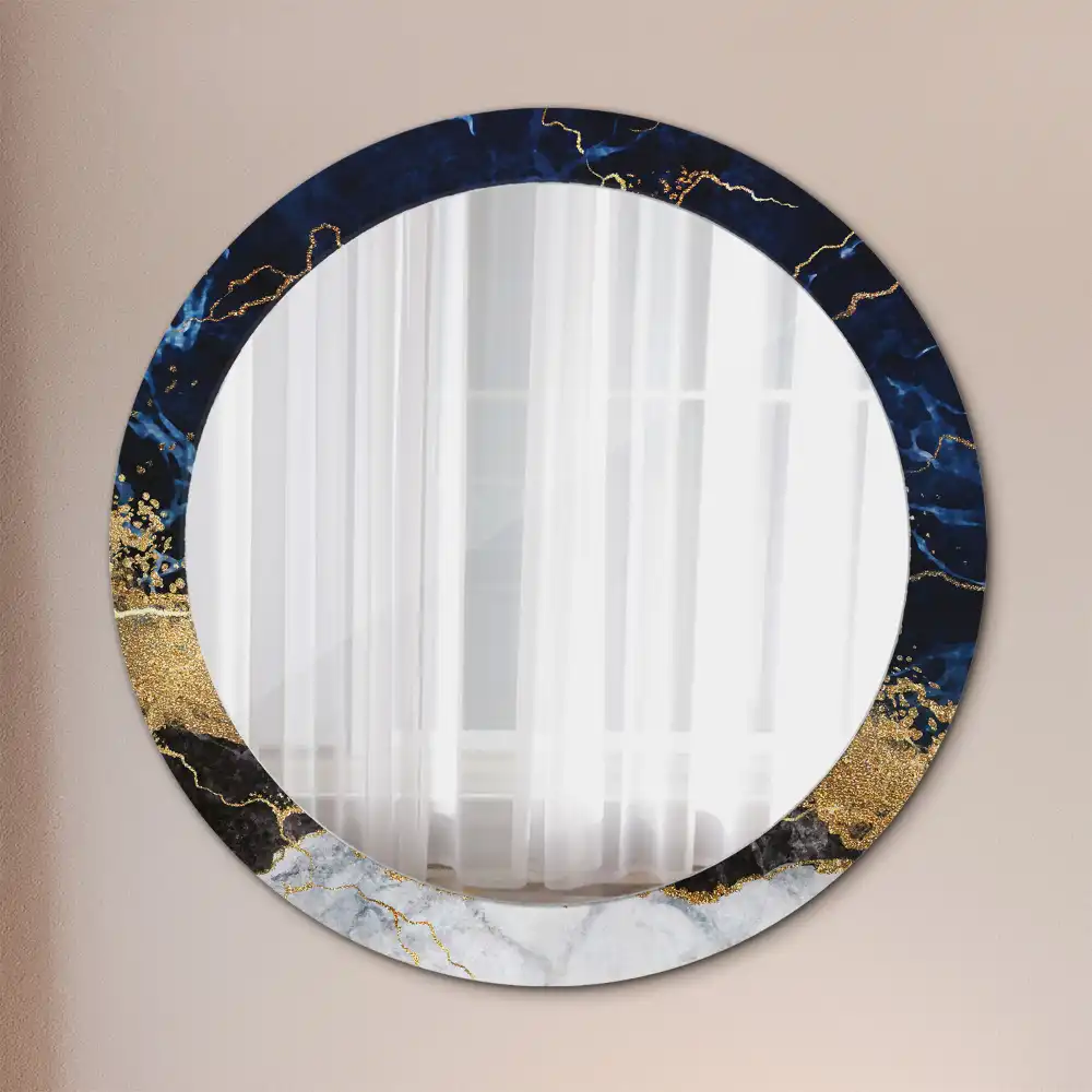 Miroir rond imprimé marbre bleu