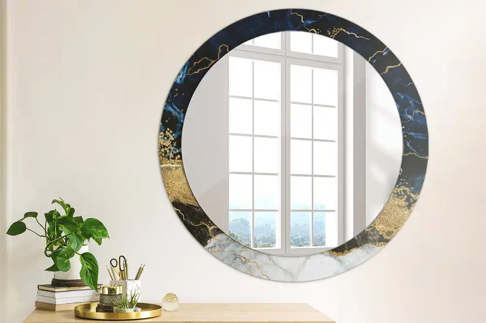 Miroir rond imprimé marbre bleu