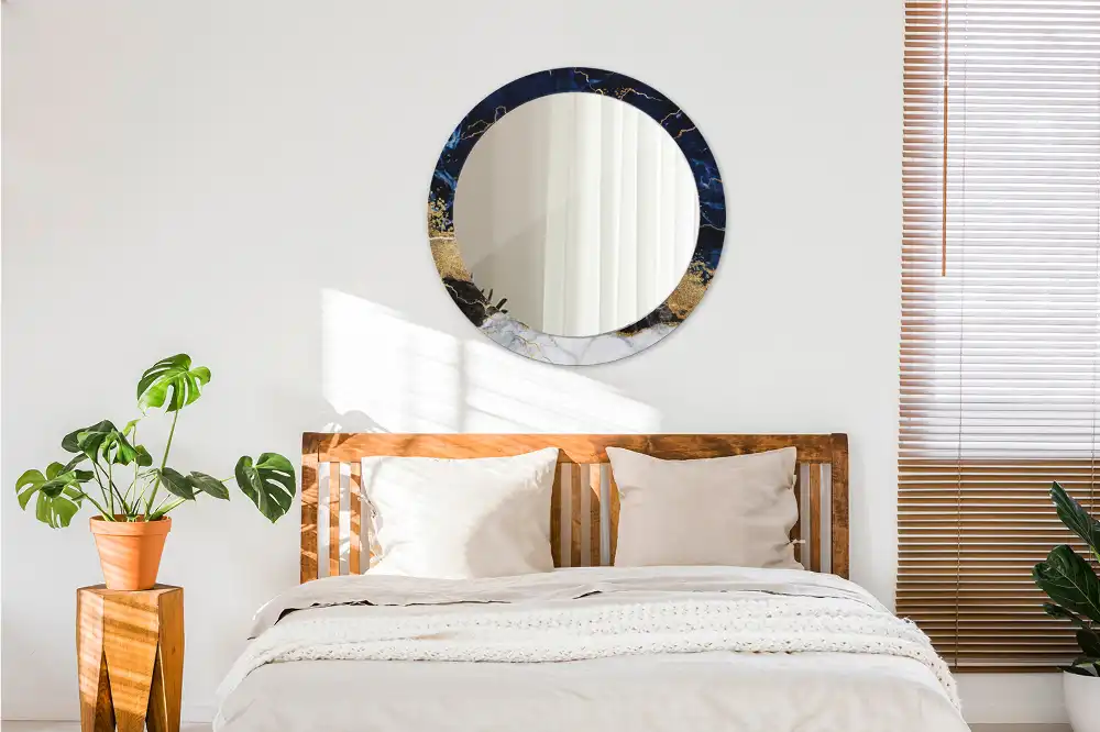 Miroir rond imprimé marbre bleu