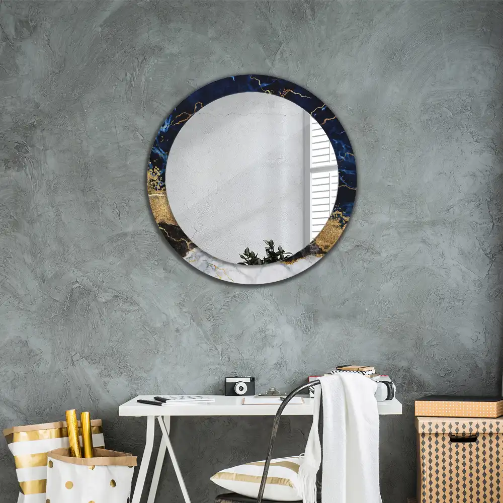 Miroir rond imprimé marbre bleu