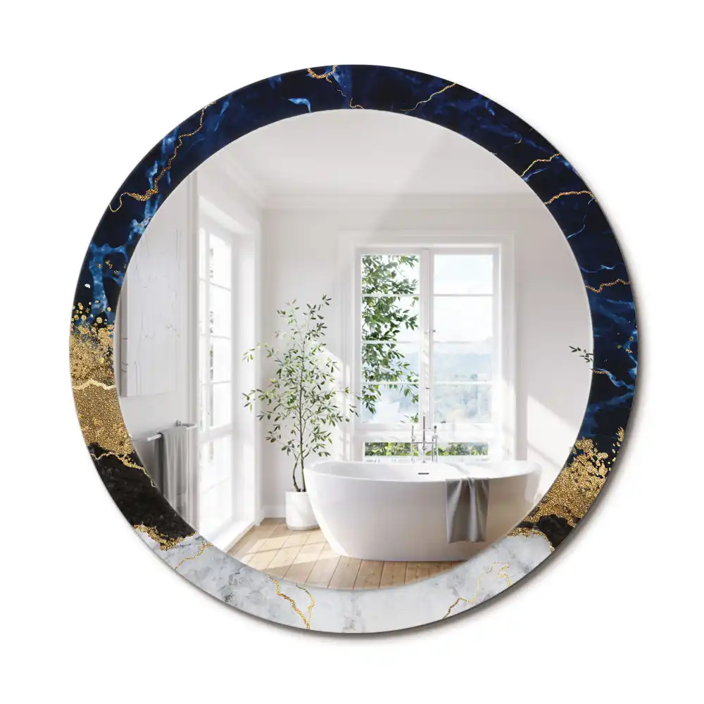 Miroir rond imprimé marbre bleu