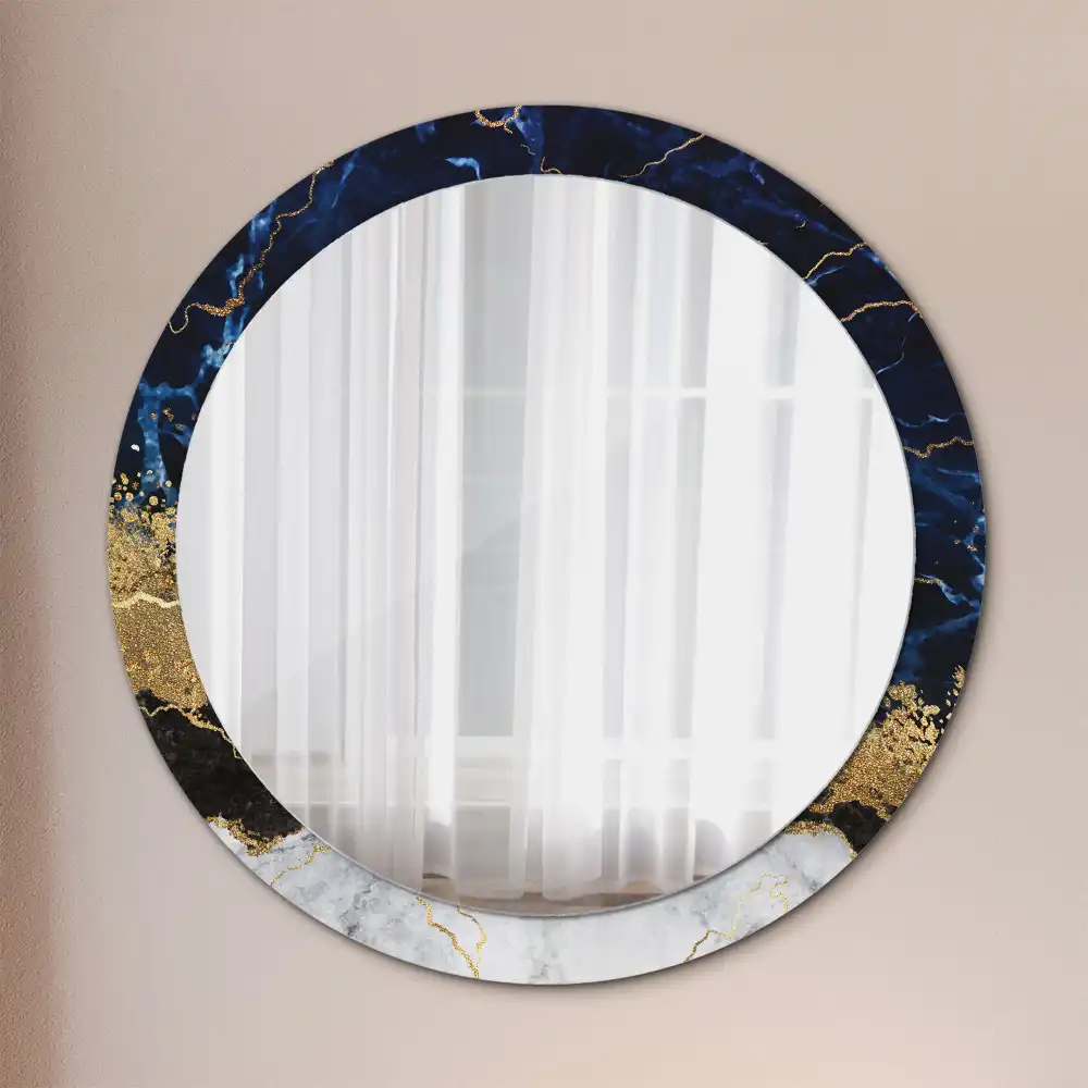 Miroir rond imprimé marbre bleu