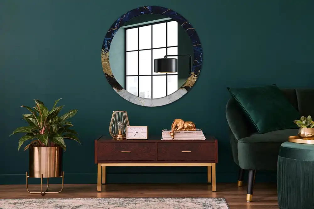 Miroir rond imprimé marbre bleu