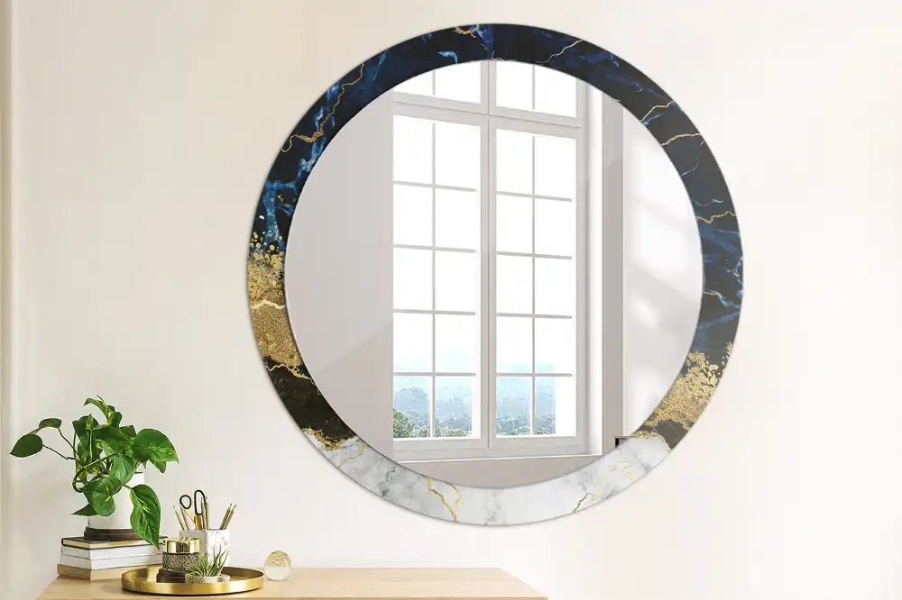 Miroir rond imprimé marbre bleu