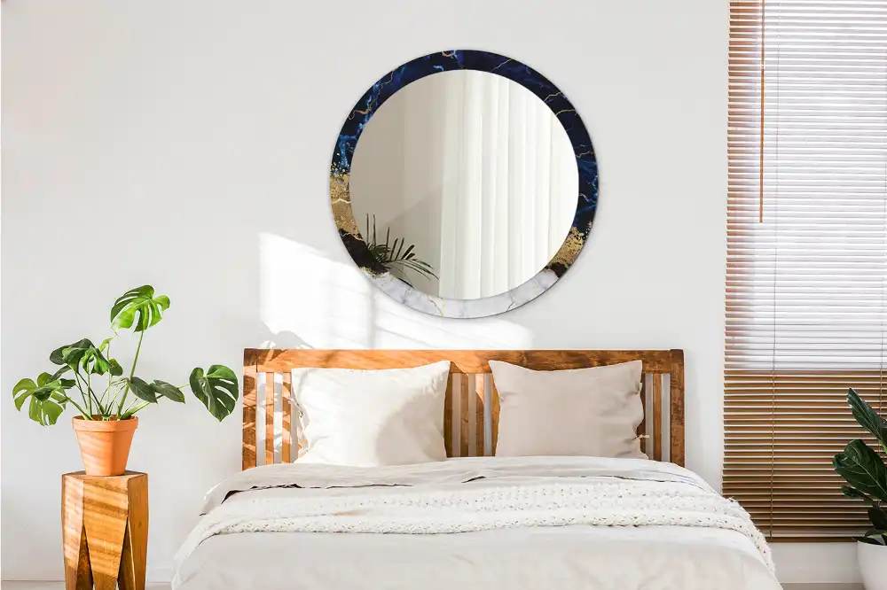 Miroir rond imprimé marbre bleu