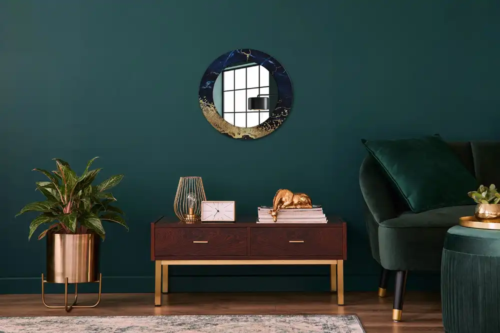 Miroir rond imprimé marbre bleu