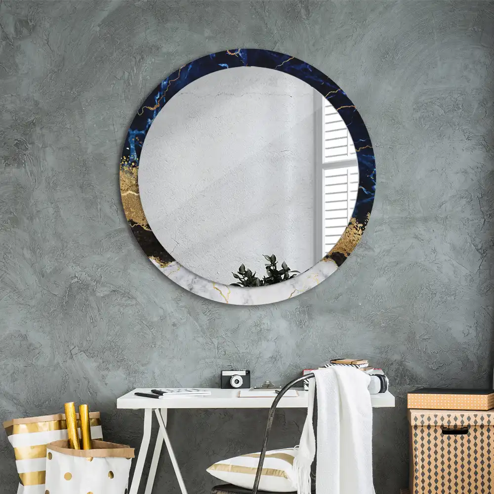 Miroir rond imprimé marbre bleu