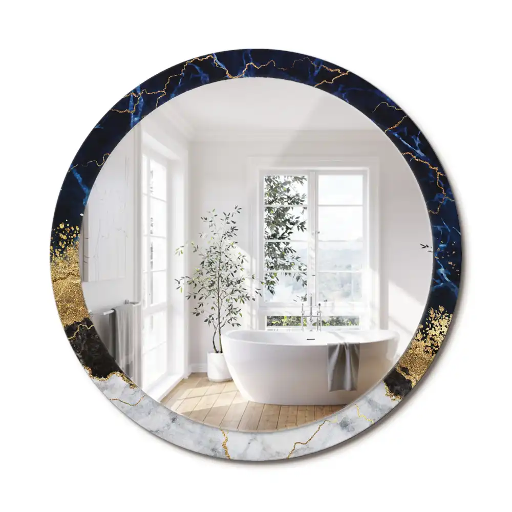 Miroir rond imprimé marbre bleu