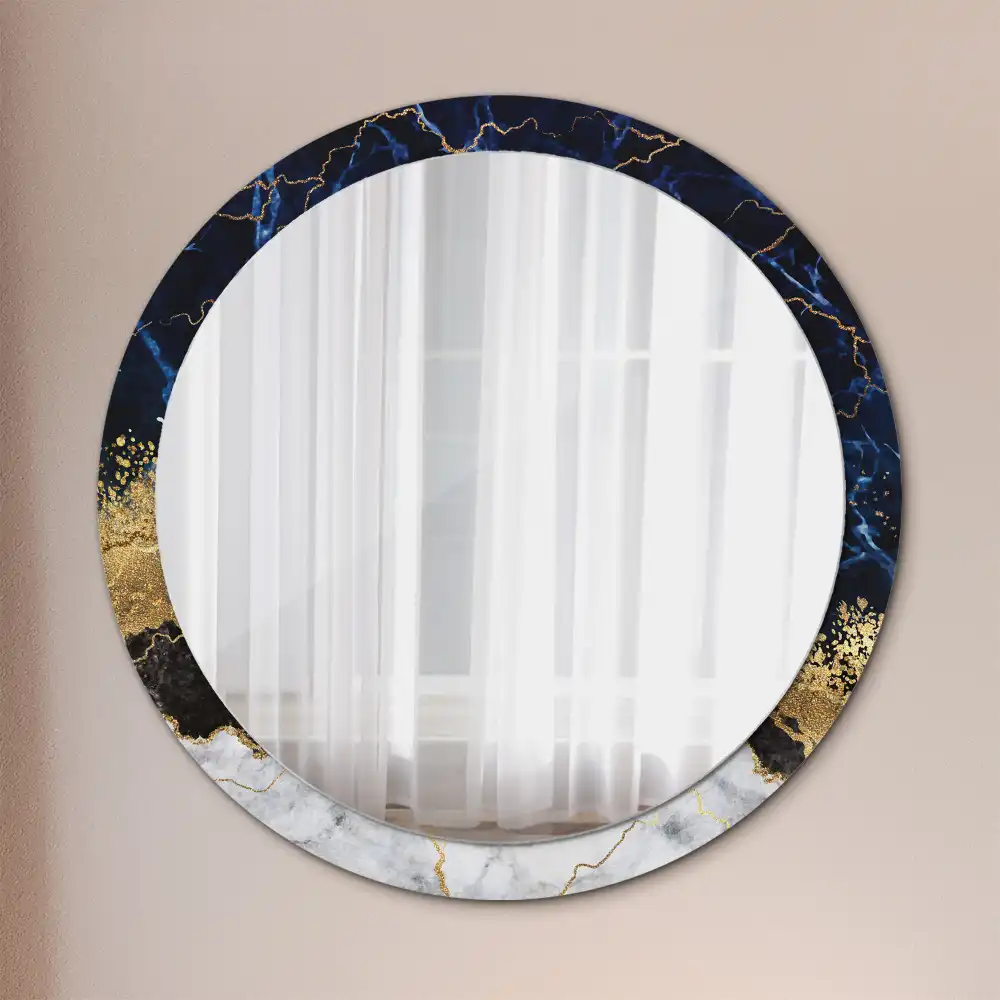 Miroir rond imprimé marbre bleu