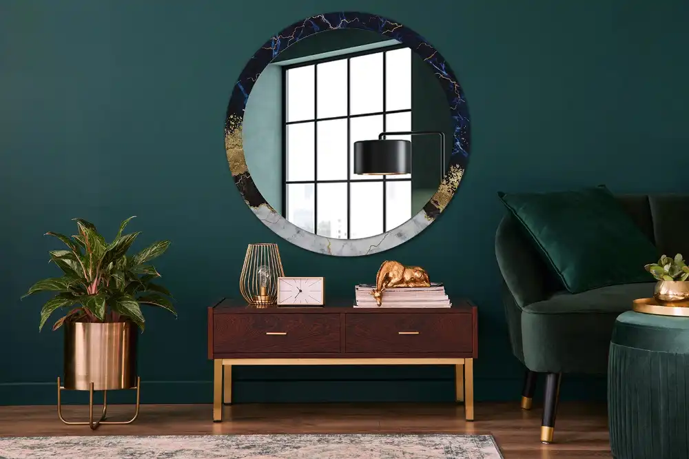 Miroir rond imprimé marbre bleu
