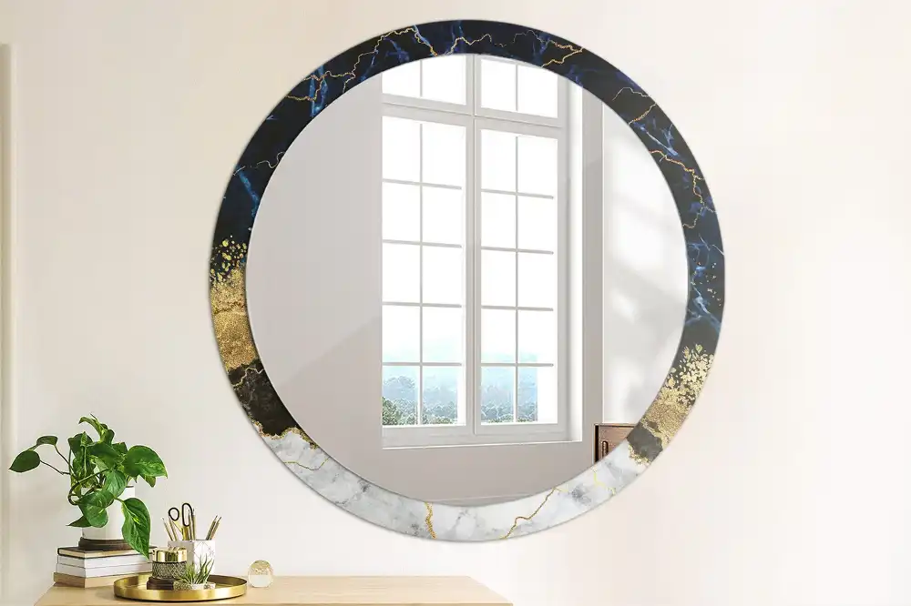 Miroir rond imprimé marbre bleu