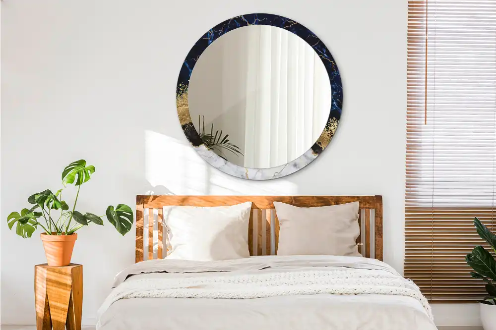 Miroir rond imprimé marbre bleu