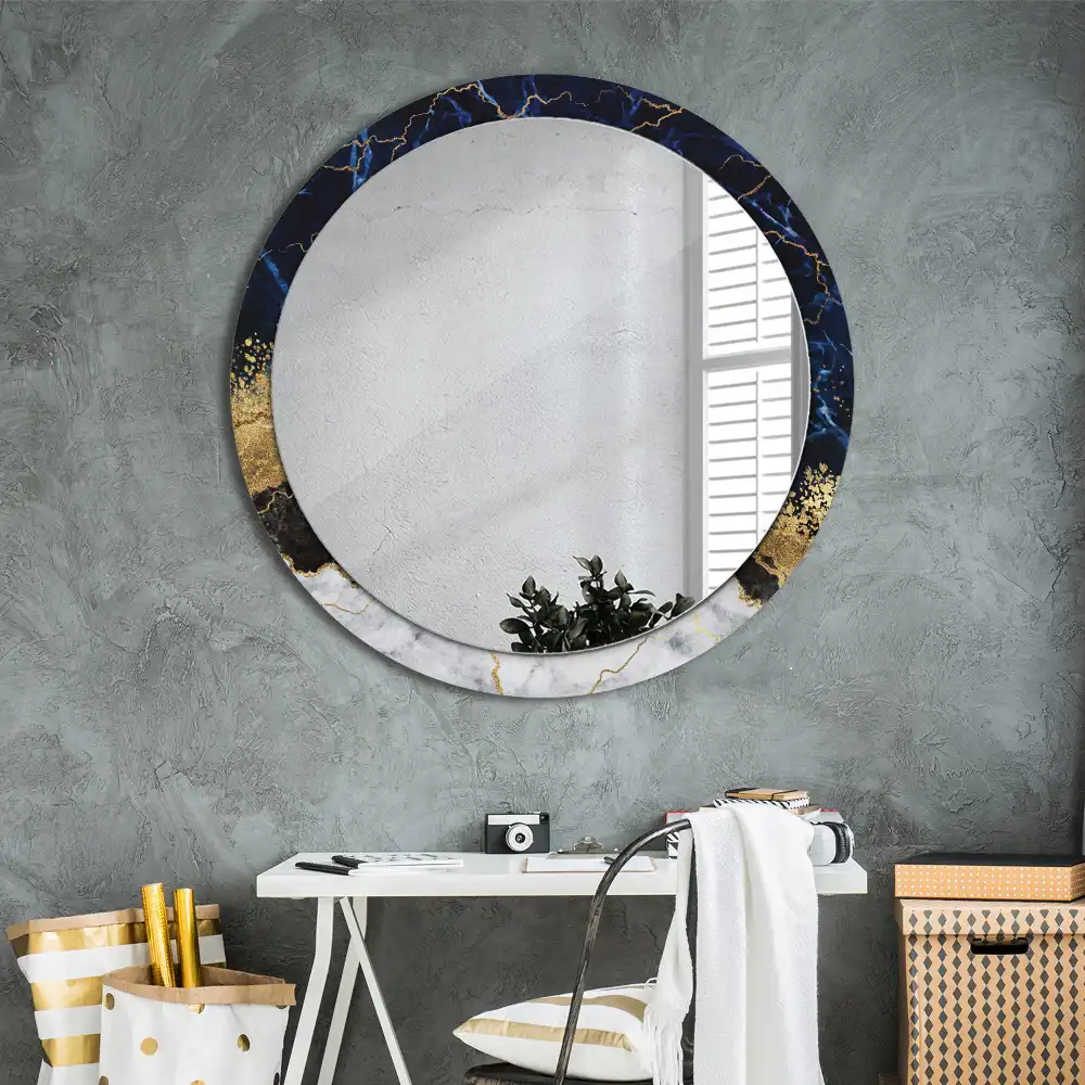Miroir rond imprimé marbre bleu