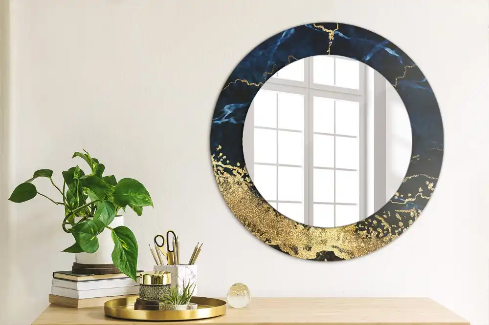 Miroir rond imprimé marbre bleu