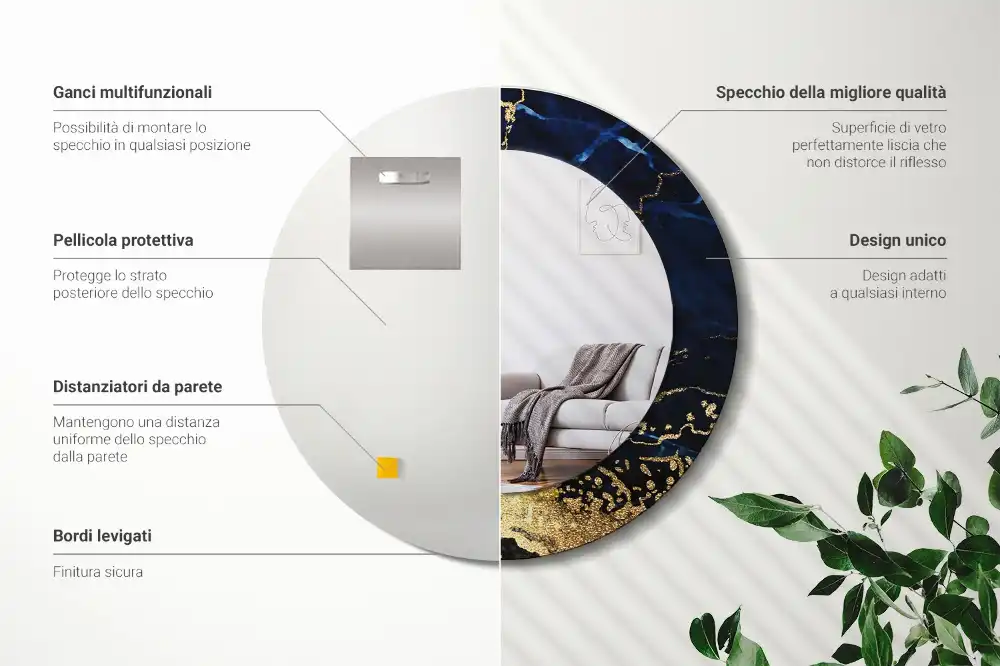 Miroir rond imprimé marbre bleu