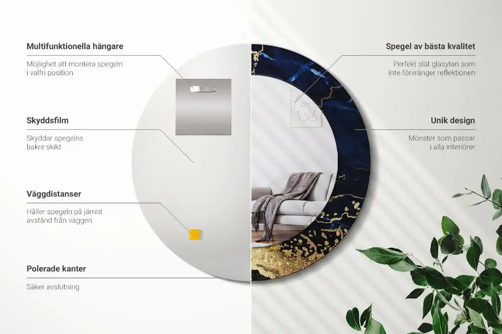 Miroir rond imprimé marbre bleu
