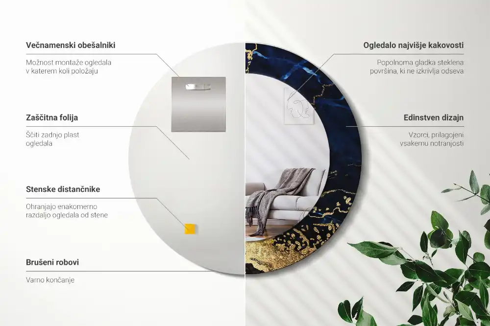 Miroir rond imprimé marbre bleu
