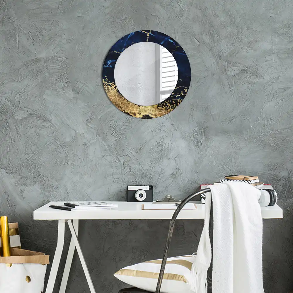 Miroir rond imprimé marbre bleu