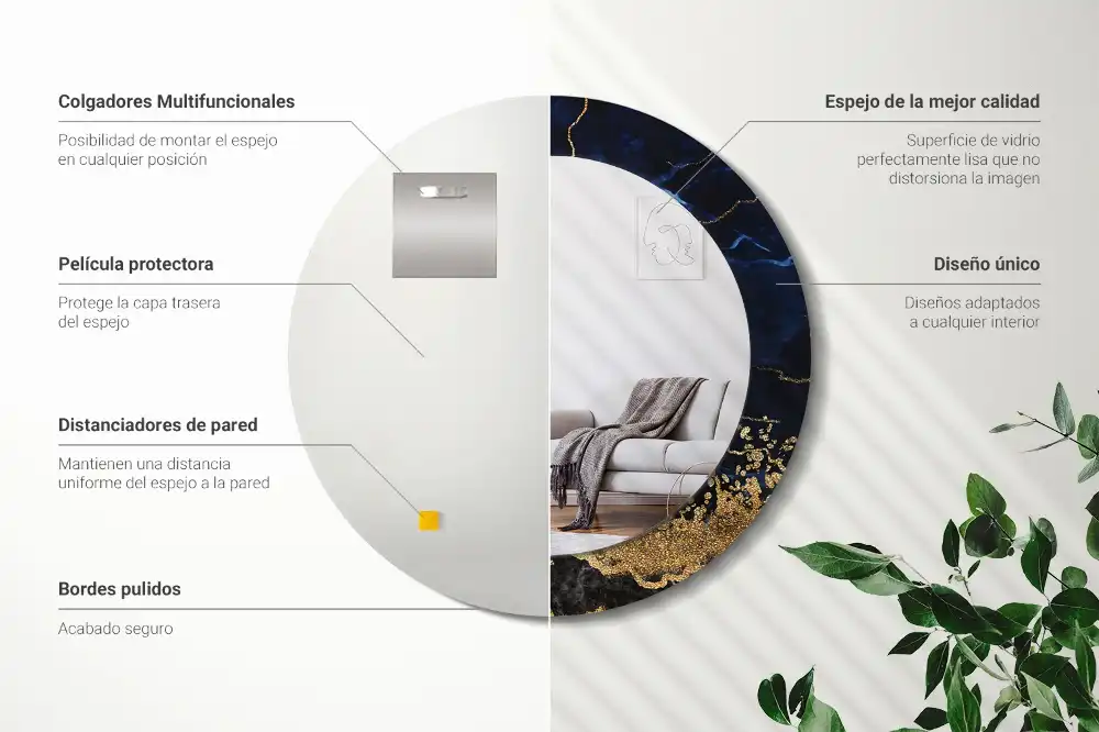 Miroir rond imprimé marbre bleu